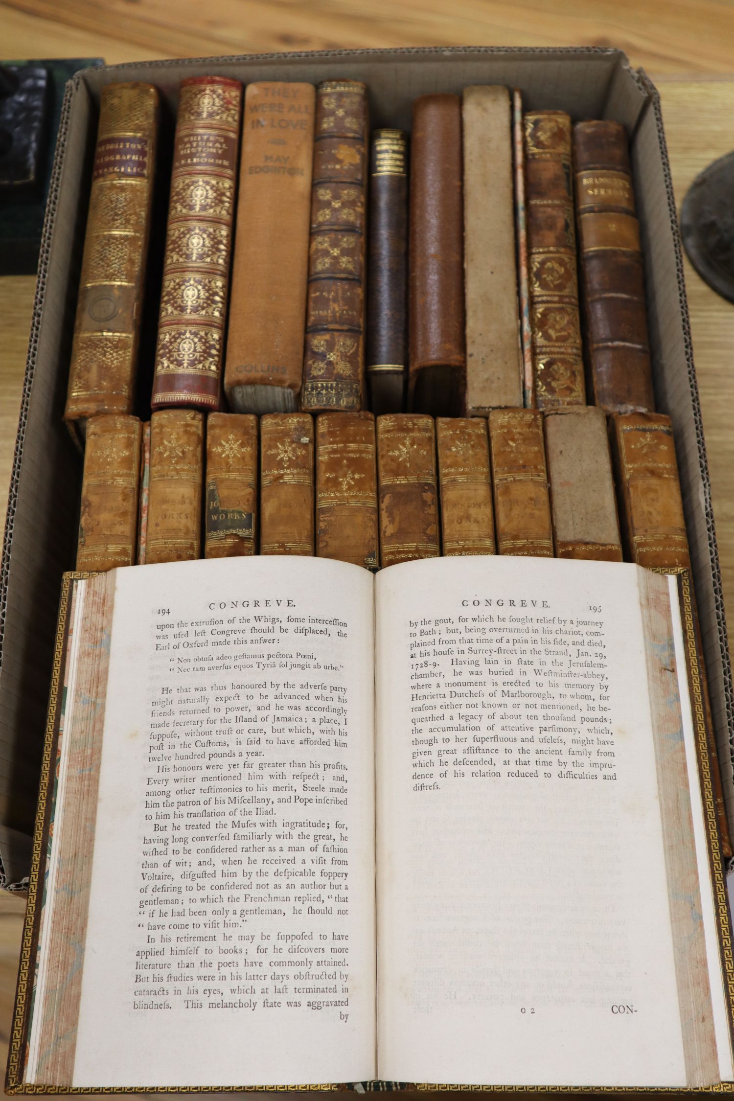 Johnson, Samuel - Works, 12 vols, 8vo, contemporary calf, scuffed, most labels lacking, London 1806, sold with all faults, together wit